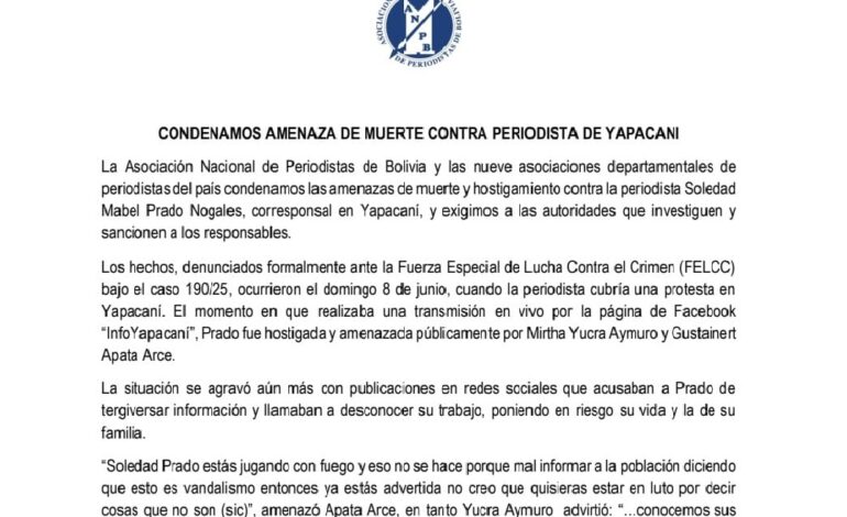 Periodista boliviana amenazada por publicar reclamos de vecinos en Yapacaní